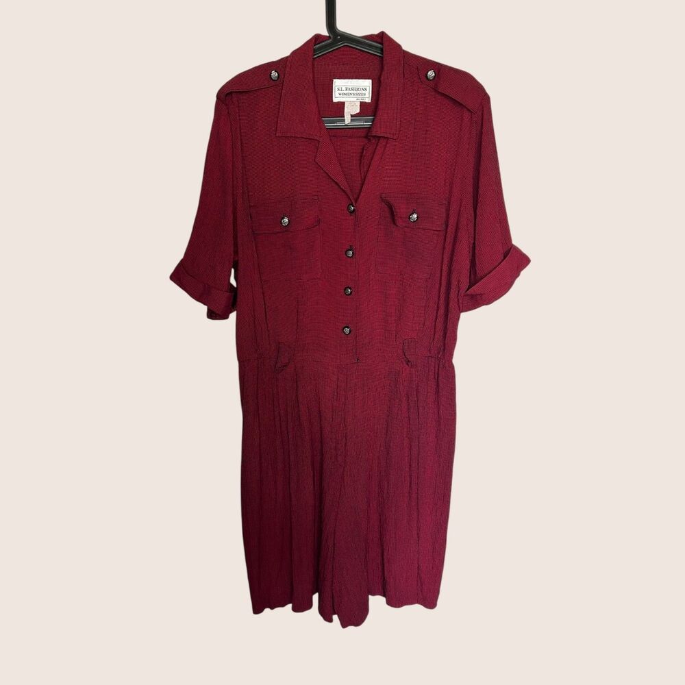 ❤️ VINTAGE RED NAVY CHECKERED ROMPER BUTTON AND ZIP FRONT S.L. FASHIONS LARGE
